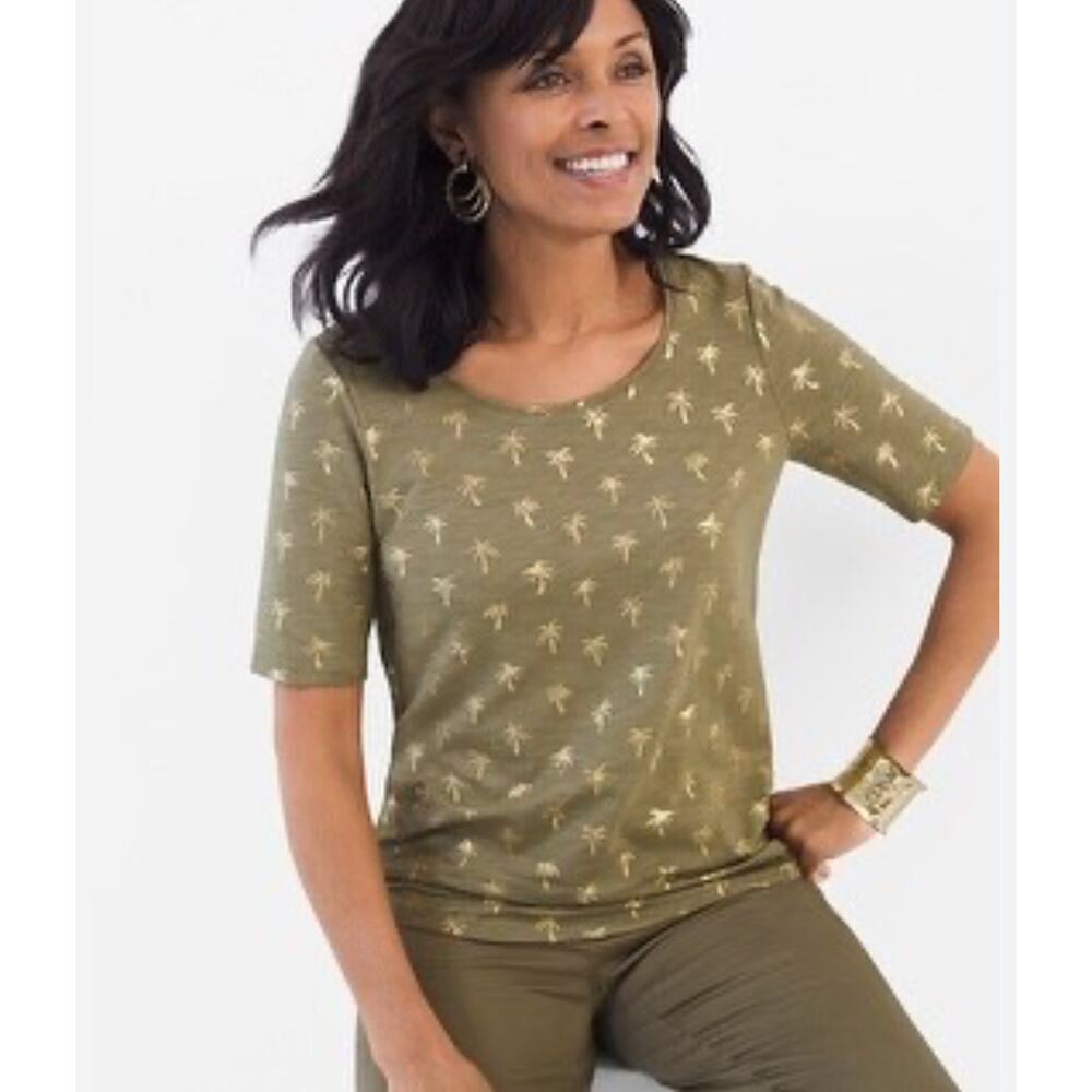 Chico's FAS Palm Tree Top Tropical Scoop Neck Shirt Ultimate Tee Size 0